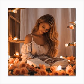 Beautiful Girl Reading A Book Canvas Print