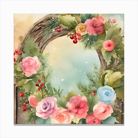 Watercolor Christmas Wreath Canvas Print