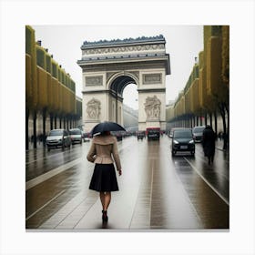 Femme Marchant Dans Paris Un Jour De Pluie Canvas Print