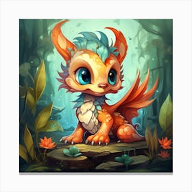 Cute Dragon In The Forest Canvas Print