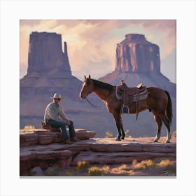 Cowboy And Horse Canvas Print