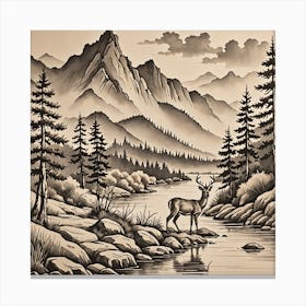 Deer In The Mountains 1 Canvas Print