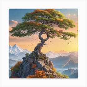 Lone Tree On Top Of Mountain 60 Canvas Print