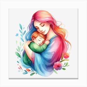 Mother And Child Watercolor Mothers Day 8 Canvas Print