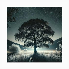 Night Sky With A Tree Canvas Print