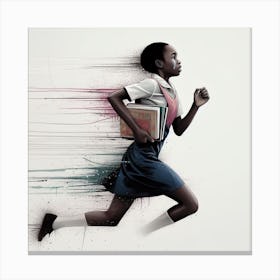 Girl Running With Books Canvas Print