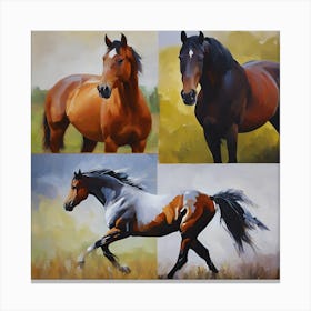 Four Horses In The Field Canvas Print