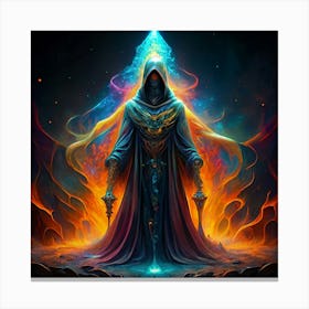 Mystical Figure In A Robe With Flaming Wings Canvas Print