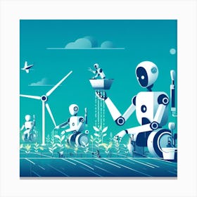 Robots In The Field 5 Canvas Print