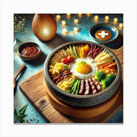 A Beautifully Presented Dish Named Bibimbap Fondue Bowl 1024x1024 Canvas Print