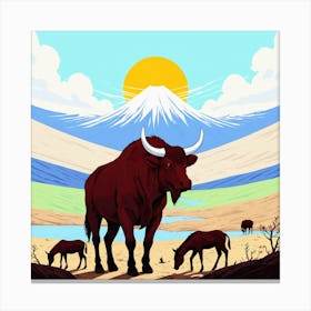 Bulls In The Mountains 3 Canvas Print