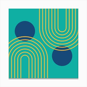 Mid Century Modern Geometric cI in Cottage Teal Navy Blue Mustard Yellow (Rainbow and Sun Abstraction) 5 Canvas Print