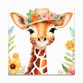 Floral Baby Giraffe Nursery Illustration (19) Canvas Print