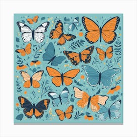 Butterflies On A Blue Background Canvas Print