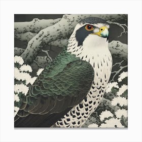 Ohara Koson Inspired Bird Painting Falcon 7 Square Canvas Print