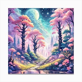 A Fantasy Forest With Twinkling Stars In Pastel Tone Square Composition 129 Canvas Print