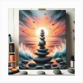 Pebbles At Sunset Canvas Print