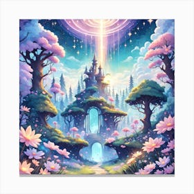 A Fantasy Forest With Twinkling Stars In Pastel Tone Square Composition 162 Canvas Print