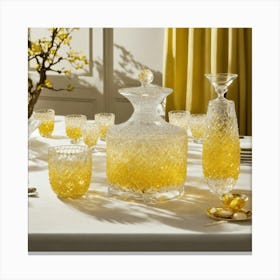 Glassware Set Up On Top Of A White Table Mixed Wit (9) Canvas Print