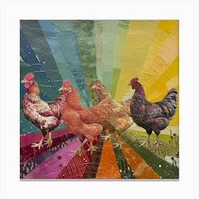 Kitsch Patchwork Rainbow Chickens Canvas Print