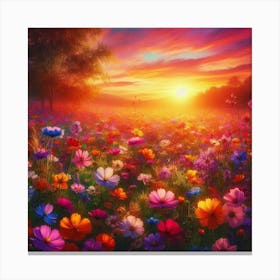 Sunset Flower Field 1 Canvas Print