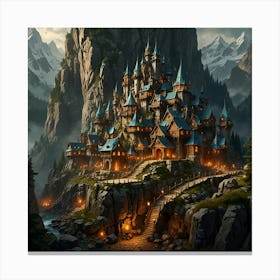 Fantasy Castle In The Mountains Canvas Print