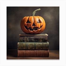 Halloween Pumpkin On Books Canvas Print