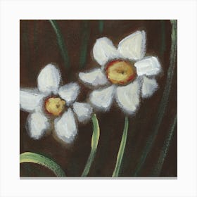 Two Daffodils - floral flower painting hand painted Anton Maliar square brown dark living room bedroom Canvas Print