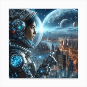 Space Woman finding New Earth Canvas Print