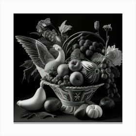 Fruit And Birds In A Bowl Canvas Print