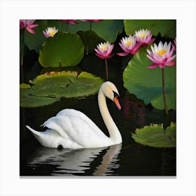 Swan In Water Canvas Print