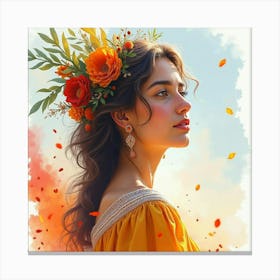 Enchanting Greek Woman In Watercolor, Surrounded By The Colors Of A Traditional Festival 1 Canvas Print