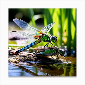 Nature Dragonfly Mating Couple Insect Sitting Duck Pond Lively Dvd Fauna Wild Animal Gras (8) Canvas Print