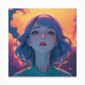 Anime Girl With Blue Hair 1 Canvas Print