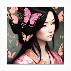 Asian Girl With Butterflies 9 Canvas Print