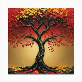solid color gradient tree with golden leaves and twisted and intertwined branches 3D oil painting 1 Canvas Print