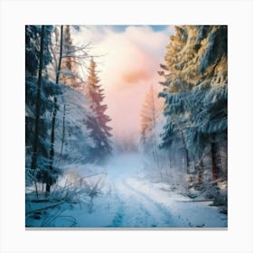 Firefly Winter, Forest, Smoke, Baby Blue, Pink, Yellow, Light Magenta, Art, 4k, Resolution, Photorea (2) Canvas Print