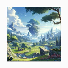 Fantasy Landscape With Floating Island Canvas Print