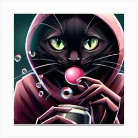 Black Cat Blowing Bubbles Canvas Print