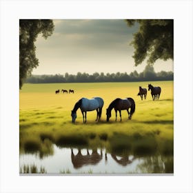 Horses Grazing In A Field 4 Canvas Print