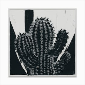 Resilient Beauty A Stunning Linocut Cactus (1) Canvas Print