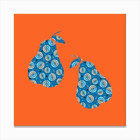 Pears Blue Circles On Orange Canvas Print