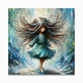 Mystery Girl In Rain Oil Painting Canvas Print