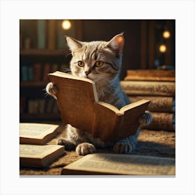 Cat Reading Book Canvas Print