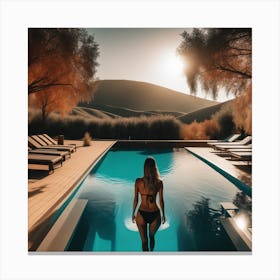 Woman Standing By A Pool Canvas Print