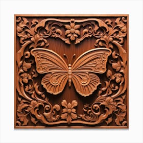 Carved Wood Decorative Panel with Butterfly IV Canvas Print