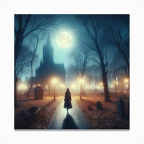 Woman In The Park At Night 1 Canvas Print