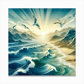 Seagulls Flying Over The Ocean 1 Canvas Print