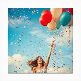 A Vibrant Hand Painted Mid Air Amidst Festive Celebration Objectifying Retro Sentiments Against A C (6) Canvas Print