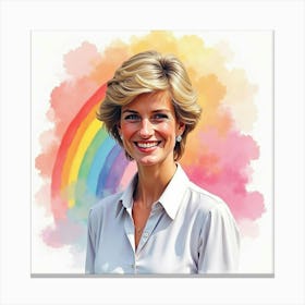 Watercolor Of Smiling Princess Diana With Rainbow Colored Background 1 Canvas Print